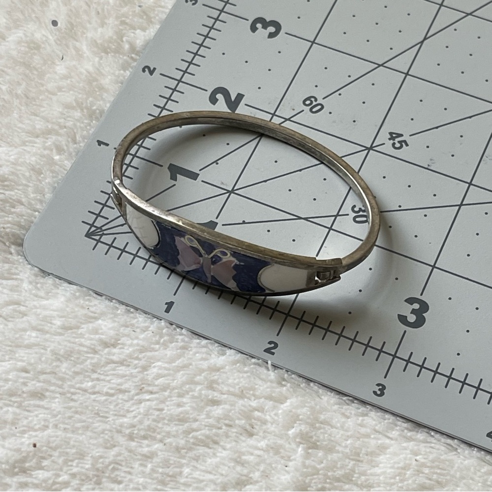 Alpaca Mexico Mother Of Pearl Butterfly Inlay Small Hinged Bangle Bracelet - Picture 7 of 8